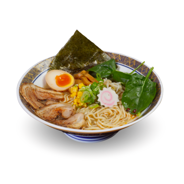 Horu tonkotsu spicy miso ramen - Brodo di carne e verdure, salsa miso, salsa piccante, maiale Charsiu, surimi Naruto, alga nori, spinacino, bambù, mais, cipollotto, germogli di soia e uovo marinato